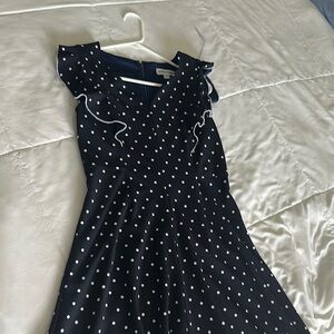 Navy Polka Dot Dress with Ruffle Sleeves